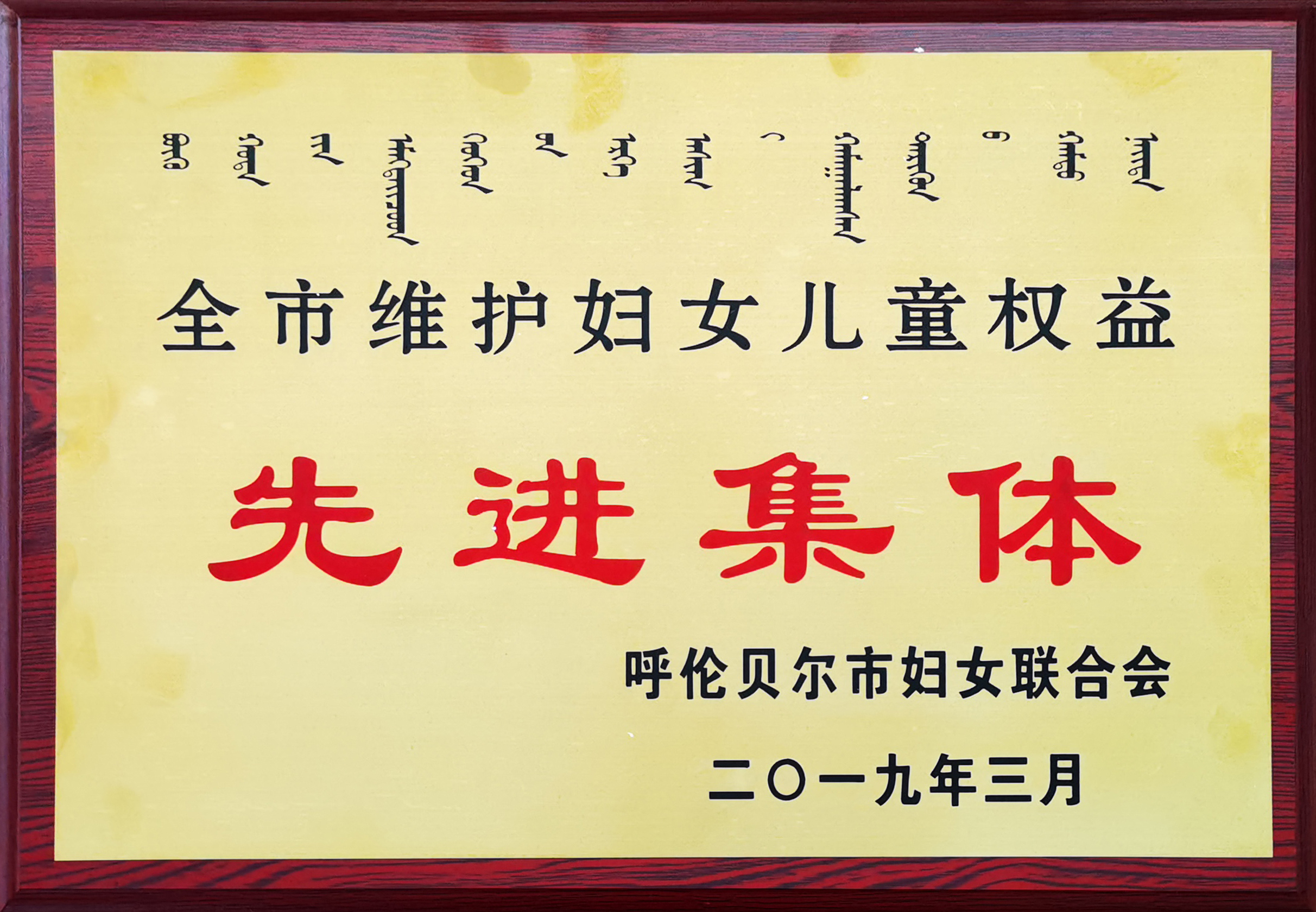 5月9日，我院獲得呼倫貝爾市婦女聯(lián)合會(huì)頒發(fā)的“全市維護(hù)婦女兒童權(quán)益先進(jìn)集體”榮譽(yù)稱號(hào)。.jpg